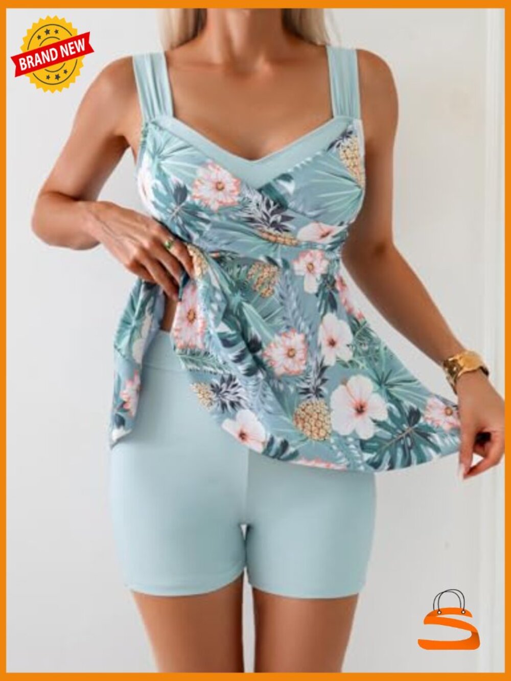 Tankini Swimsuits Tummy Control Two Piece Modest Bathing Suit with Boyshorts - Picture 2 of 6